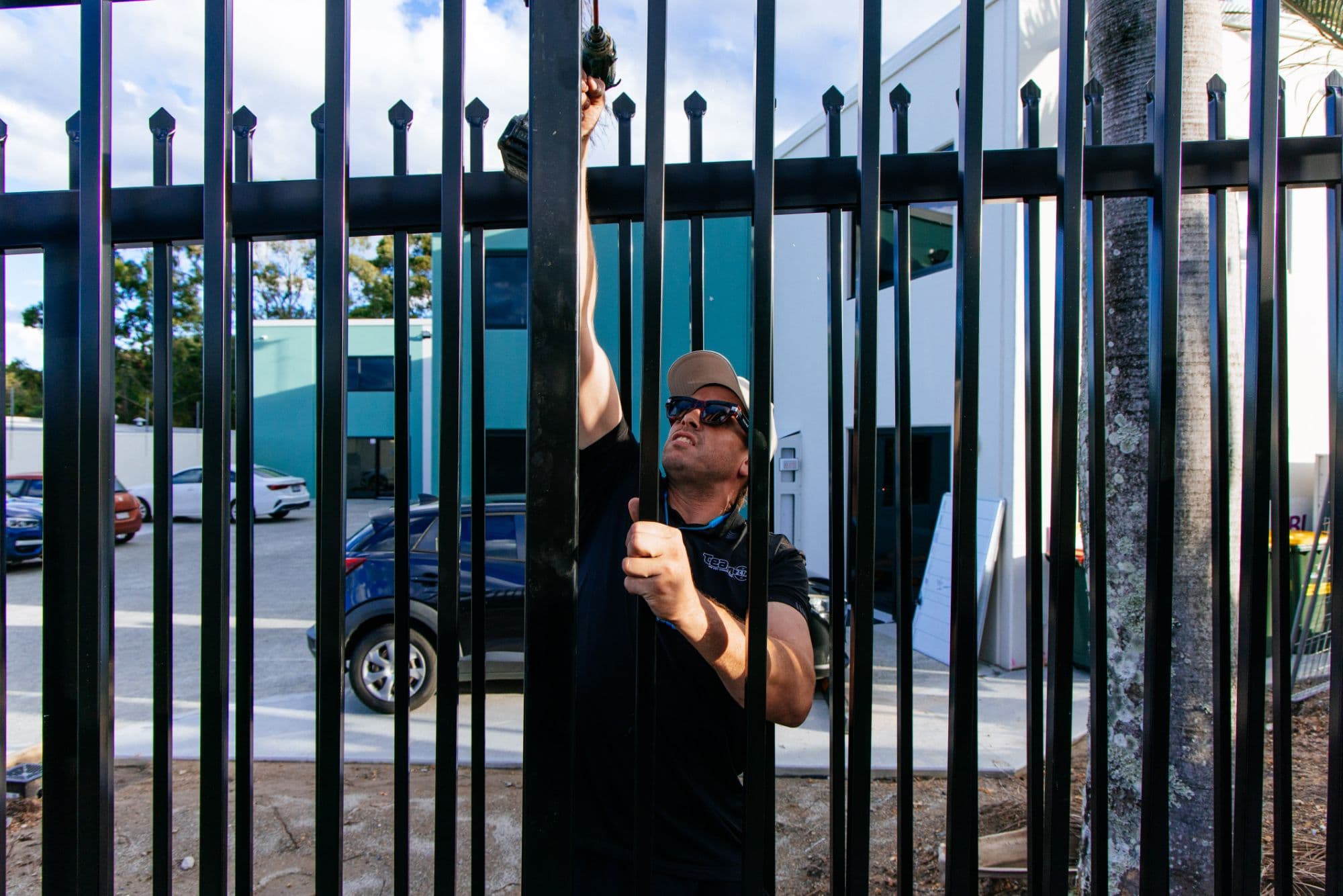Black steel security fencing at a commercial premises by Team 247